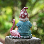 Gnome Statue Garden Decor, Resin Gnome and Flamingo Figurines Outdoor Decorations for Yard Art Porch Lawn Ornaments, Unique Housewarming Gifts