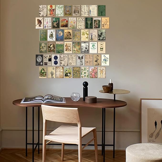 KBKBART Vintage Fairycore Decor Aesthetic Pictures, 50 Pcs Fairycore Room Decor, Retro Cottagecore Earthy Wall Art Vintage Fairy Posters Wall Collage Kit for Dorm Bedroom (4"x6")