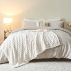 NEWCOSPLAY Super Soft Twin Blanket Ivory Premium Silky Flannel Fleece 3D Clouds Stylish Jacquard Lightweight Bed Blanket All Season Use 350GSM (Ivory, Twin(60"x80"))