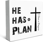 SRADMO He Has a Plan Jesus Wood Box Sign Desk Decor, Bible Verse Decor, Christian Theme Wooden Block Box Sign Decoration for Home Office Shelf Table Decors