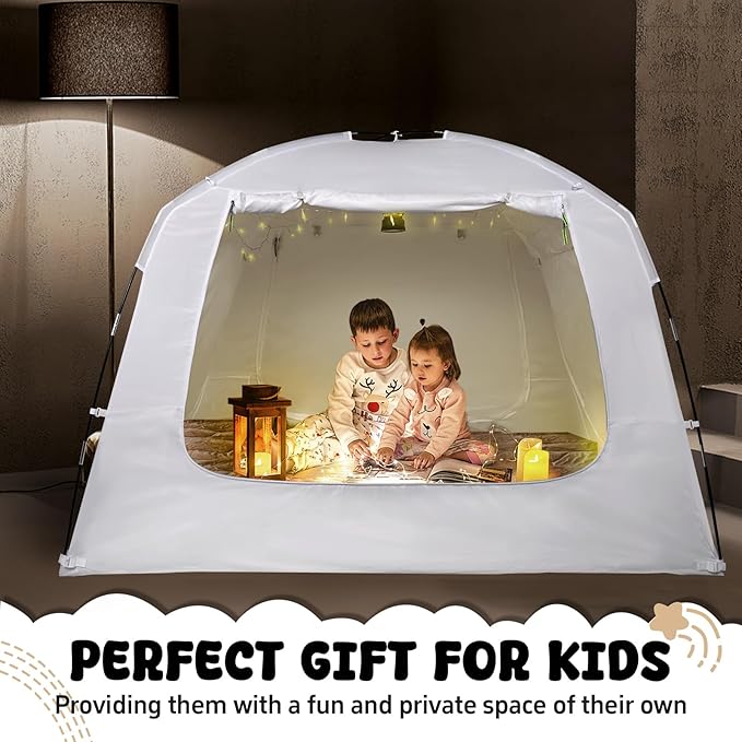 Bed Tent Bed Canopy Queen Size for Kid and Adults 100% Breathable Tents 4 Doors 80% Blackout - Indoor Portable Sleeping Tents Privacy Large Space with String Light