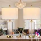 Table Lamps Set of 2 with Touch Control, 27" Modern Glass Bedside Lamps with USB A+C Ports, 3-Way Dimmable Nightstand Lamp with Vertical Grained Glass, Bedside Table Lamps, Desk Lamp for Bedroom