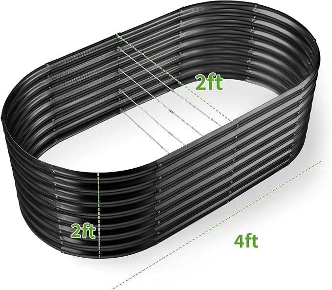 Land Guard 24“ Tall Galvanized Raised Garden Bed Kit, Galvanized Planter Garden Boxes Outdoor, Oval Large Metal Raised Garden Bed for Vegetables (Dark Gray, 4×2×2ft)