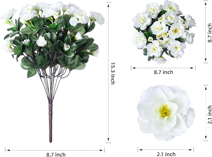 Ivydale Artificial Fake Flowers Plants for Outdoor Outside Fall Decor, Faux Silk White Camellia UV Resistant Realistic for Front Door Porch Patio Balcony Garden Yard Decoration, 3 Large Bundles