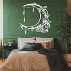 Jogwenu Moon Floral Metal Wall Decor, Moon Metal Wall Decor, Celestial Wall Art, Boho Wall Art, Floral Wall Hanging, Boho Room Decoration, Living Room Bedroom Wall Hanging (Black, 35"x35"|90x90cm)