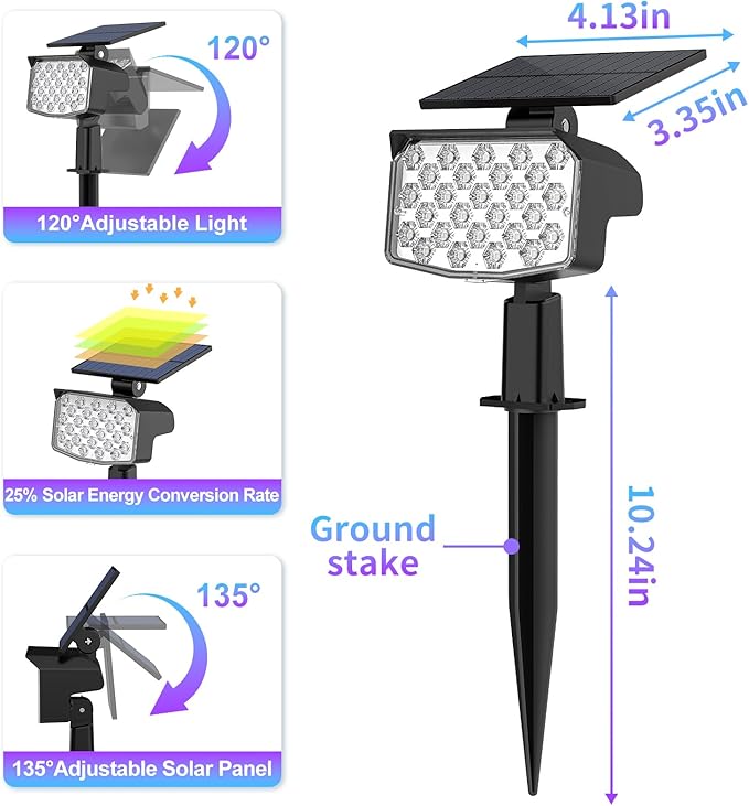 WELALO Solar Color Changing Spot Lights Outdoor, Waterproof Solar Christmas Lights with 9 Modes, Multicolor RGB Landscape Spotlights for Garden Yard Driveway Lawn Patio Pathway Decorations, 2 Pack