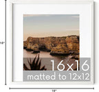HAUS AND HUES Solid Oak 16”x16” Picture Frame Matted to 12”x12” - 16X16 Square Picture Frame with Mat for 12x12 Picture, White Wood Frame, 16 x 16 Frame with Mat for 12x12 Photo,16x16 Frame with Mat