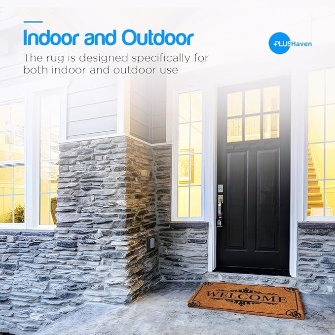 PLUS Haven Coco Coir Door Mat with Heavy Duty Backing, Natural Welcome Doormat, 17.5”x30” for Entrance, Front Porch, Easy to Clean Entry Mat, Outdoor and Indoor Uses, Home Décor