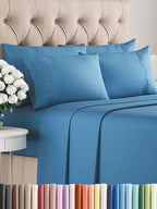 King Sheets Set 6 Piece - Includes 4 Pillowcases - Bed Sheets King Size - Soft Hotel Luxury Bedding - Cooling, Comfy, Cozy & Breathable - 1 Flat & 1 Fitted & 4 Pillowcases w/ Deep Pockets - Denim Blue