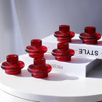 VOHO Vintage Red Candlestick Holders for Christmas Decorations, 6pcs Stackable Candle Stick Candle Holder for Valentines Day Decoration, Ribbed Taper Candle Holders for Candlesticks & Tea Lights