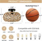 Rattan Ceiling Light Fixtures, Woven Wicker Semi Flush Mount Ceiling Light, Coastal Boho Rattan Ceiling Light for Farmhouse Bedroom Hallway Entryway Kitchen