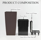 30in Tall Large Plant Pots Planter-Self-Watering Indoor/Outdoor Planting with Drain Holes, Water Level Monitor, Inner Bucket for Front Porch Patio, Brown Large