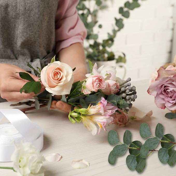 40 Pcs Artificial Eucalyptus Stem, Fake Silver Dollar Eucalyptus Leaves Stems Bulk Real Touch Faux Leaf Branches for DIY Bouquets Floral Arrangement Wedding Home Decor