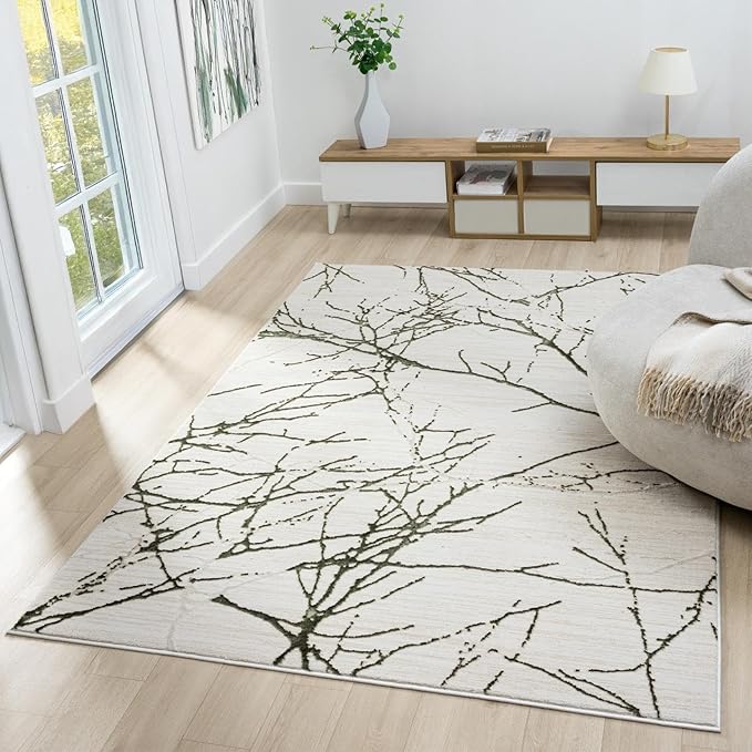 LUXE WEAVERS Modern Abstract Nature Cream Green 5x7 Area Rug, Non-Shedding Carpet