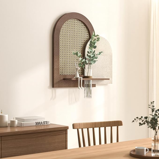 Troartos 3D Textured Boho Abstract Wall Art with Vase, Off-White and Brown Wall Decor with Rabbit Decoration, Neutral Rattan Artwork for Living Room Hallway Dining Room Bedroom Office, 24x24 In