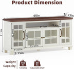 Large Sideboard Buffet Cabinet with Storage, Vintage White Farmhouse 60" Wide Credenza Accent Cabinets with Glass Doors & Wood Legs, Kitchen Coffee Bar Table for Dining Room, Living Room