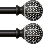 2 Pack Black Curtain Rods for Windows 48 to 84 Inch,1'' Diameter Drapery Rods with Leaf Pattern Finials,Decorative Adjustable Heavy Duty Curtain Rods Set,36-88''