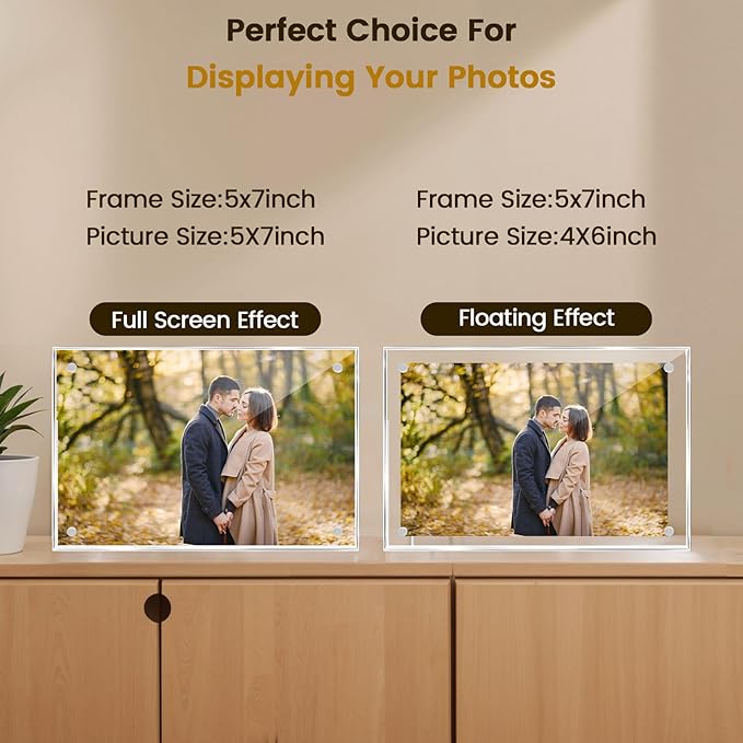JOHOUSE 2 Pack 5 x 7 Acrylic Picture Frames, Double Sided Magnetic Photo Frames Self Standing Frameless Transparent for Desktop Display Gifts for Women