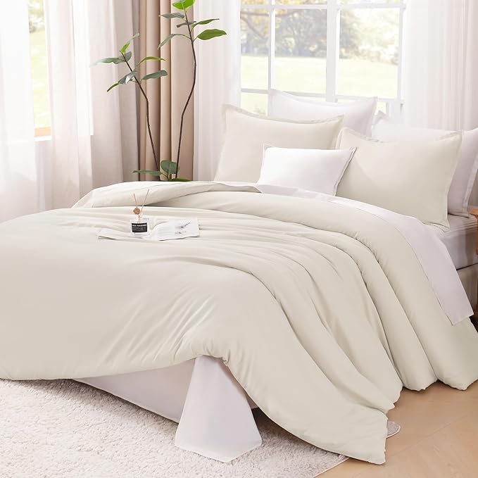 Litanika Comforter King Size Beige, 3 Pieces Lightweight Bedding Comforter Set, Down Alternative Comforter All Season Fluffy Bed Set Gift Choice