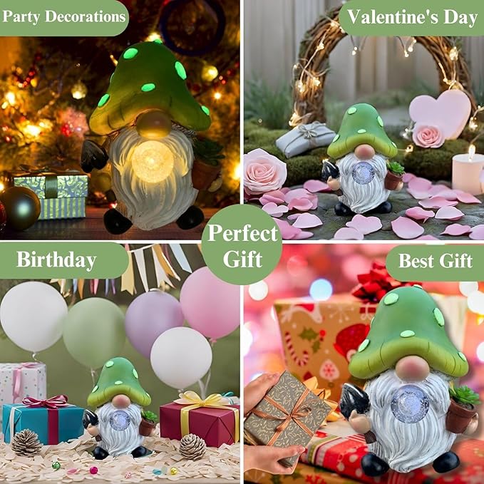 Solar Mushroom Gnomes Garden Statues Outdoor Decor with Night Glow,Cute Fairy Garden Statues for Yard,Pathway,Lawn Art Ornamen,Spring,Easter,Birthday Christmas Women Mom Gift Idea