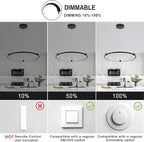 Modern Led Pendant Light Fixture Modern Led Chandelier Dimmable 23.6" Black 1 Circular Ring Hanging Pendant Lighting Fixture for Living Room Dining Room Kitchen Office Foyer 3000K 4000K 6000K