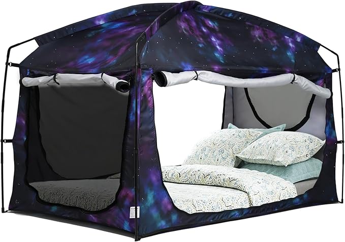Bed Tent,Portable Privacy Sleeping Bed Canopy,Blackout 90% Drapes for Kids and Adult,Indoor Space Tent with Breathable Large Mesh Windows