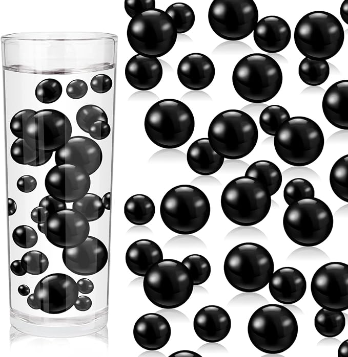 200PCS Black Faux Pearls Beads for Centerpiece Vases, Vase Filler Faux Pearls, No Holes Filler Beads for Party Anniversary Birthday Wedding Table Decor, 10/14/20/30mm