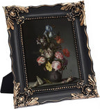 5x7 Vintage Picture Frame with Embossed Flower Design, Black Ornate Frame for 5x7 Pictures, Hand-Crafted Resin Antique Frames for Tabletop & Wall Hanging, Home Decor (Black)