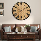 30 Inch Large Wall Clock Farmhouse Style - Brown Silent Non-Ticking Rustic Decor for Living Room, Kitchen, Bedroom