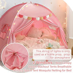 Razee Full Size Bed Canopy for Kids, Girls Bed Tent Dream Privacy Sleeping Tents Indoor, Toddler Under Bunk Bed Pink Tent with Pennant Banners