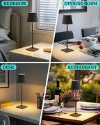 Cordless Table Lamp Rechargeable Lamps: 6000mAh Battery Operated Table Lamp Outdoor Waterproof, Touch Control, Portable Wireless Desk Lamp for Dinner/Bedroom/Restaurant(Black 2 Pack)
