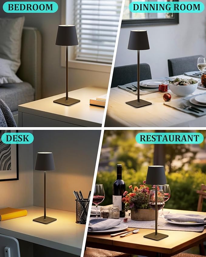 Cordless Table Lamp Rechargeable Lamps: 6000mAh Battery Operated Table Lamp Outdoor Waterproof, Touch Control, Portable Wireless Desk Lamp for Dinner/Bedroom/Restaurant(Black 2 Pack)