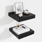 Fun Memories Floating Shelves for Wall 10 Inch, 10 Inch Deep Square Wall Shelves, Bathroom Storage Shelves Over Toilet, Wood Floating Shelves for Living Room Bedroom, Black, Set of 2
