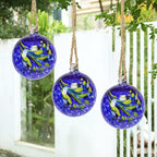 VCUTEKA Hanging Garden Gazing Ball, Hand-Blown Glass Witch Ball for Outdoor Garden Décor, 6" Blue Swirl