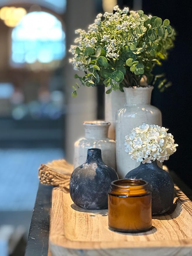 CwlwGO-Small White Ceramic Vase Set,Rustic Flower Vases for Home Décor,Flower Vase,Farmhouse Country Décor,Living Room Centerpiece Table Decorations,Shelf & Mantel Decor.