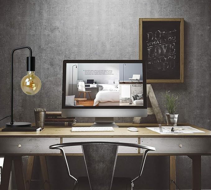 O’Bright Industrial Desk Lamp, 100% Metal Lamp, UL Certified Ceramic E26 Socket, Minimalist Design for Home Decoration, Table Lamp for Bedroom/Office/Dorm, ETL Listed, Black