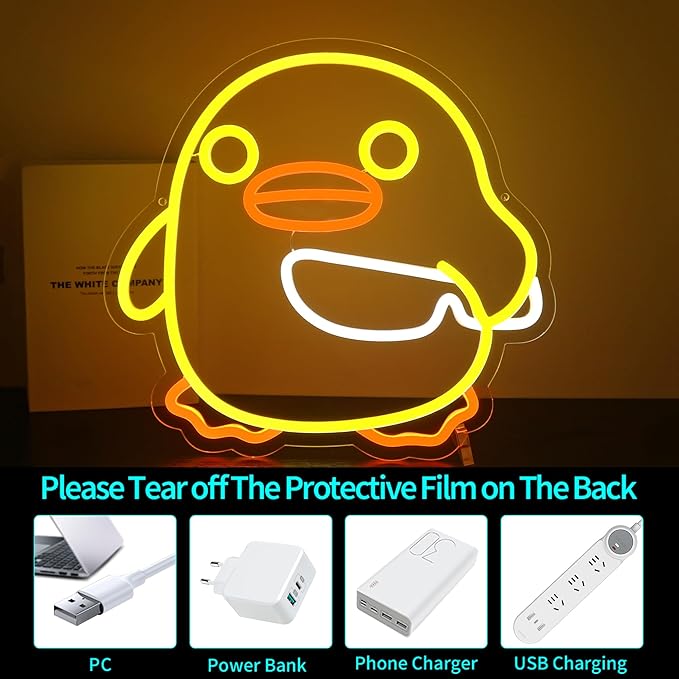 Duck Neon Sign, HSJNJKFU Neon Signs for Wall Decor Yellow Duck Animal Led Sign Light Up Sign for Room Birthday Party Home - LED Neon USB Powered