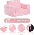 Welnow 2-in-1 Kids Sofa Chair, Glow in The Dark Convertible Toddler Chair Flip Out Children Sofa Chair Folding Kids Play Sofa with Side Pockets & Removable Cover Armrest Chair for Girl or Boy