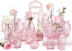 BEAHOT 22 Pack Pink Flower Vase in Bulk,Mini Vintage Glass Bud Vases for Centerpieces,Wedding Decor,Party & Home Decaration,Mother's Day (Pink)