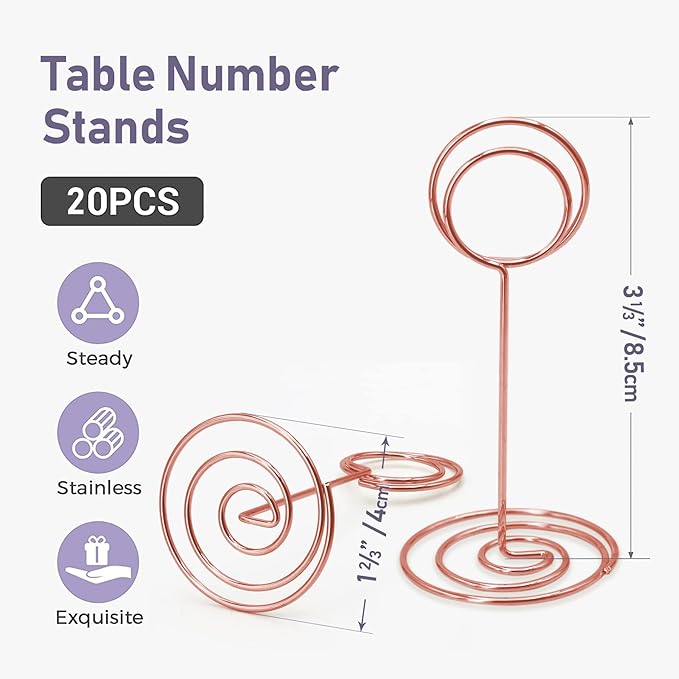 Table Number Holders 20Pcs - 3.35 Inch Place Card Holder Table Number Stands for Wedding Party Graduation Reception Restaurant Home Centerpiece Decorations Office Memo Photo (Rose Gold)