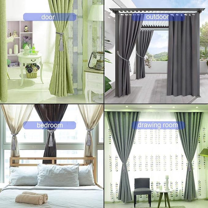 Fenghuangwu Curtain Tiebacks Tassel Tie-Backs, Rope Curtain tie Backs Handmade Curtain Holdbacks Made from Polyester (Silver, 2p)