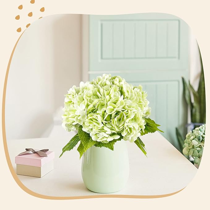 21In Light Green Artificial Hydrangea Flowers 5 Pcs Real Touch 3D Print Latex Flowers for Wedding Centerpieces Bouquets DIY Floral Decor Home Decoration with Stems