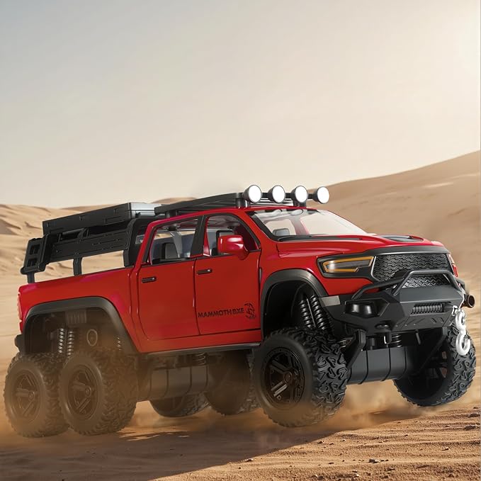Toy Trucks for Boys 1/32 Diecast Trucks Mammoth Model Truck,Collectible Pickup Truck Model Kit,Pull Back Cars with Lights and Sounds,Toy Trucks for Boys Age 4-7（Red）