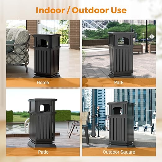 BEAMNOVA Black Trash Can Outdoor Top Tray Stainless Steel Commercial Garbage Enclosure with Locking Lid Heavy Duty Industrial Yard Garage Waste Container, 37.4 * 17.7 * 17.7in