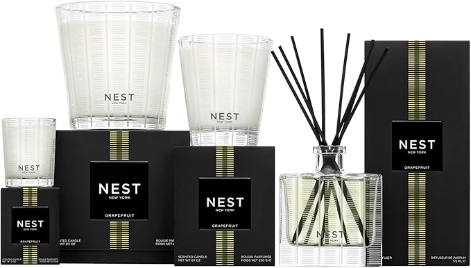 NEST New York Reed Diffuser, Grapefruit - 5.9 fl oz - Fragrance for Up to 90 Days - Reusable, Refillable Glass Holder - Includes 8 All-Natural Reed Sticks - Flame Free