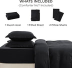 Bedsure Duvet Cover King Size with Fitted Sheet - 4 Pieces Prewashed Cotton-Like Extra Soft Bedding Set, Includes 1 Duvet Cover 104x90 Inches with Zipper Closure, 2 Pillow Shams, 1 Fitted Sheet, Black