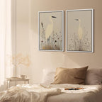 SIGNFORD Framed Canvas Print Wall Art Set Minimalist Heron Art Simplified Shapes in Neutral Tones Illustration Modern Art Decorative Nordic Nature for Living Room, Bedroom, Office - 24"x36"x2 White