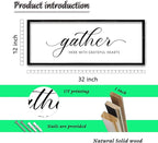 ZZJJHYWGQ Gather Here With Grateful Hearts Sign Rustic Farmhouse Wall Art 32"×12" For Dining Room kitchen Family Gathering Thanksgiving Decor Minimalist Large Wooden Framed Hanging Art (Black)