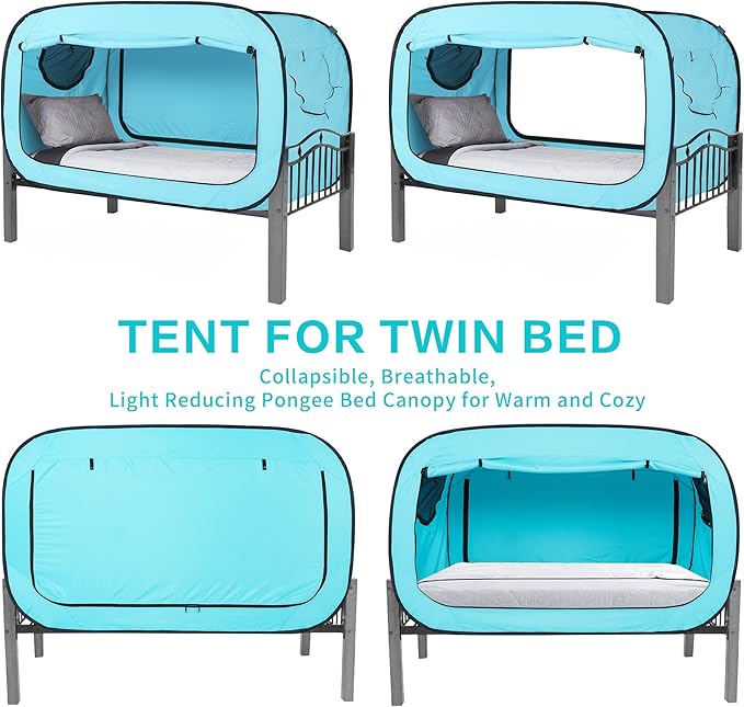 Bed Tent Twin Bed Canopy Portable Dream Tent for Adult Indoor Sleeping Tents with 2 Doors Breathable Private Space Tents, Teal