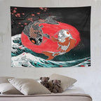 Houselerax Koi Fish Tapestries,Japanese Style Yin Yang Big Wave Cherry Blossoms Tapestry Wall Hanging for Bedroom Living Room Office Decor 80"x60"